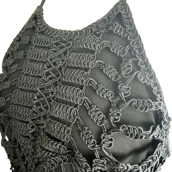 Boho Crochet Front Cropped High Neck Top Black L - Picture 5 of 9